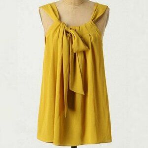Anthropologie Lilis Closet Mustard Yellow Tie Neck Top Blouse‎ Size XS Bohemian